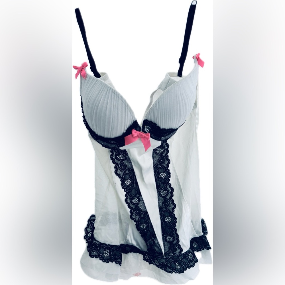 Small Lasenza Lingerie white with black lace and pink bow